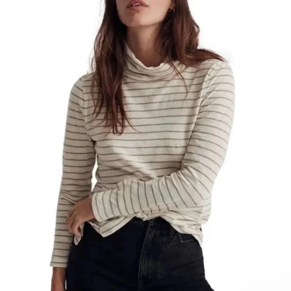 Madewell Striped‎ Whisper Cotton Turtleneck Blouse XS